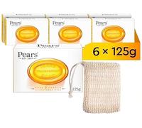 Pears Natural Amber Soap Bars 125g 6 Pack + 1x Soap Bag