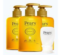 Pears Pure & Gentle Moisturising Hand Wash- Enriched with Glycerin & Natural Oils, 10x More Moisturiser- Soap-free Cleanser for Men and Women, 250ml (3 pack)+ Travel Bottle
