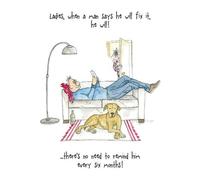 Peartree Heybridge Funny Female Greeting Card - 'When a Man Says He Will Do It' - Man on Sofa with Newspaper and Dog - Humour Card for Her - Camilla & Rose Range
