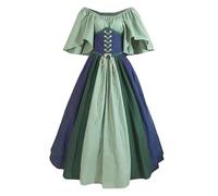 Peasant Dress for Women Renaissance Halloween Medieval Pirate Short Sleeve Lace-Up Gothic Victorian Smocked Midi Fancy Retro Cosplay Punk Steampunk Vampire Irish Dress, Green, S