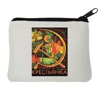 Peasant Woman Soviet Magazine Cover Neoprene Coin Purse Pouch 10x11cm White