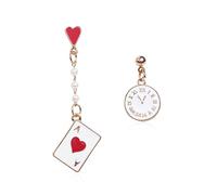 Peasimy Asymmetric Poker Clock Pearl Heart Earrings Unique Mismatched Stud Earrings for Women Trendy Vintage Style Statement Jewelry, L, Metal, No Gemstone