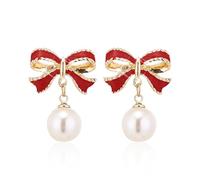 Peasimy Bow Pearl Earrings for Women Pearl Bow Dangle Stud Earrings Bride Valentine's Day Wedding Party Jewelry Gifts, Metal, No Gemstone