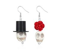 Peasimy Halloween Skull Earrings with Magic Hat & Flowers Gothic Boho Dangle Earrings for Women Day of the Dead Cute Costume Jewelry, L, Metal, No Gemstone