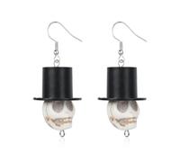 Peasimy Halloween Skull Earrings with Magic Hat & Flowers Gothic Boho Dangle Earrings for Women Day of the Dead Cute Costume Jewelry, L, Metal, No Gemstone