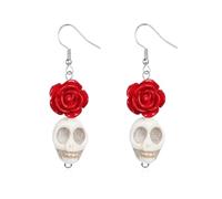 Peasimy Halloween Skull Earrings with Magic Hat & Flowers Gothic Boho Dangle Earrings for Women Day of the Dead Cute Costume Jewelry, L, Metal, No Gemstone