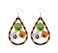 Peasimy Halloween Wooden Printed Ghost Earrings Cute Fun Spooky Pumpkin Candy Jar Reading Book Pencil Earrings for Women, L, Wood, No Gemstone