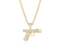 Peasimy Punk Hip-Hop Full Rhinestone Handgun Necklace Bling Submachine Gun Pendant Chain for Men Women Streetwear Jewelry, L, Metal, No Gemstone