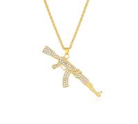 Peasimy Punk Hip-Hop Full Rhinestone Handgun Necklace Bling Submachine Gun Pendant Chain for Men Women Streetwear Jewelry, L, Metal, No Gemstone