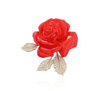 Peasimy Red Rose Flower Brooch Pin for Women Resin Enamel Rose Rhinestone Crystal Brooch Wedding Birthday Valentine Day Jewelry, Metal, no gemstone