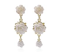 Peasimy Resin Rose Flower Stud Earrings for Woman Pretty Blooming Carved Rose Dangle Drop Earrings Jewelry, Resin, No Gemstone