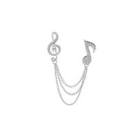 Peasimy Rhinestone Music Note Brooch with Chain Sparkling Crystal Pin for Blouse, Jacket, Scarf and Hat, L, Metal, no gemstone