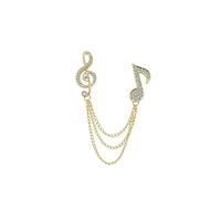 Peasimy Rhinestone Music Note Brooch with Chain Sparkling Crystal Pin for Blouse, Jacket, Scarf and Hat, L, Metal, no gemstone