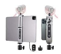 Peastrex Aluminum IPad Tripod Mount Adapter Holder with Cold Shoe Ball Head and Remote Shutter for iPad Pro 12.9 11, iPad Air Mini, Surface Galaxy, Video Recording, 3.5 to 13.5" iPhones Tablets