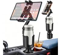 Peastrex Cup Holder Tablet Mount, Ipad Cup Holder Expander Car Mount with 20.5" Height Adjustable Arm for Tablet iPhone 3-11in iPad Pro Air Mini, Fire, iPhone 16 17, Galaxy S25 26 Z Fold 5 6 7