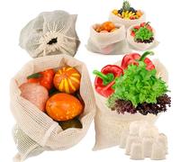 PEASUG 8 Pack Reusable Produce Bags Grocery Washable, Cotton Mesh Vegetable Bags for Refrigerator Grocery Fruits and Veggies Shopping, Transporting Storing (2XL,2L,2M,2S)