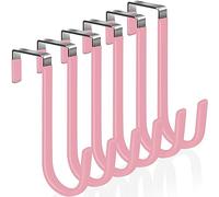 Peasulin 6 Pack Over The Door Hooks, Over The Door Hangers Hooks, Soft Rubber Surface Prevents Scratches, Door Hooks for Bathroom, Living Room, Kitchen Hanging Clothes, Towels, Hats, Pink