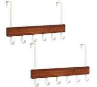 Peasulin Over the Door Hook Rack with 6 Hooks, Wood and White Metal (Vintage, 1-3/4" Door 11" Arms 2- Pack)