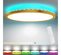 Peasur 30CM LED Ceiling Light 3000-6500K, 24W 3200LM Golden Bathroom Light Dimmable with Remote Control, RGB Color Changing Backlight, Flush Ceiling Lights Round for Bedroom Kitchen Hallway