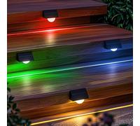 Peasur 4 Pack Solar Fence Lights Outdoor Garden, IP68 Waterproof Solar Powered Garden Light RGB 8 Colors 10 Modes Step Lights for Fence, Outside,Patio, Decking, Yard