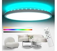 Peasur 42cm LED Ceiling Light 3000-6000K Large, 32W 4000LM Bathroom Light Dimmable with Remote Control, RGB Color Changing Backlight, Big Flush Round Ceiling Lights for Living Room Bedroom Kitchen