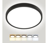 Peasur Bathroom Light, 3000K/3500K/4000K/5000K/6500K 5 Color Temperature LED Ceiling Light, 18W 1800LM, IP54 Waterproof, Round, Modern, Flush Ceiling Light for Bathroom, Kitchen, BedroomØ22CM(Black)