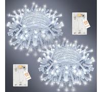 Peasur Christmas Fairy Lights, 10M 100 LED with Timer Battery Operated Twinkle String Lights for Indoor/Outdoor, Christmas Decoration Room,Patio, Cool White-2Pack