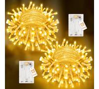 Peasur Fairy Lights Battery Operated with Timer, 10M 100 LED String Lights Indoor/Outdoor, 2 Modes Christmas Twinkle Lighting for Bedroom Wedding Party Decorations, Warm White-2 Pack