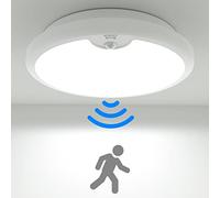 Peasur Motion Sensor LED Ceiling Light Battery Operated, 6000K 300LM Battery Wall Lights Indoor, Ø18cm White Bath Ceiling Lights, Wireless Light for Loft,Garage,Shed,Porch,Attic