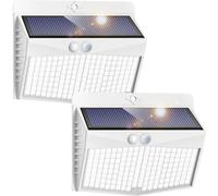 Peasur Solar Lights Outdoor Garden, Upgraded White Frame 168LED Solar Security Lights Motion Sensor, IP65 Waterproof Solar Powered Wall Lights with 3 Modes for Door, Fence, Garage (2 Pack)