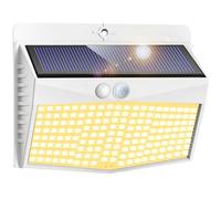 Peasur Solar Lights Outdoor Garden, Upgraded White Frame/Warm White 168LED Solar Security Lights Motion Sensor, IP65 Waterproof Solar Powered Wall Lights with 3 Modes for Door, Fence, Garage
