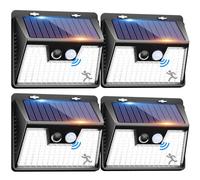 Peasur Solar Security Lights Outdoor Motion Sensor，[4 Pack/140LED ] Solar Lights Outdoor Garden w/ 3 Modes，Solar Wall Lights IP65 Waterproof Fence Lights Outside Garage Yard Porch Step Deck (WS18P-4)
