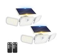 Peasur Solar Security Lights Outdoor Motion Sensor White Frame with 3 Modes, Solar Powered Flood Light with Remote Control 3 Adjustable Heads, IP65 Waterproof Wall Mount Wireless for Garage（2 Pack）