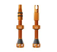Peaty's Holeshot Fast Flow Tubeless Valves - High Airflow Anti Sealant Clog Design, Fast Tyre Setup, Fully Serviceable 7075 Aluminium, Bike Tyre Valves Compatible with MTB Rim Inserts, 42mm Mango