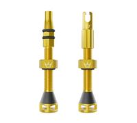 Peaty's Holeshot Fast Flow Tubeless Valves - High Airflow Anti Sealant Clog Design, Fast Tyre Setup, Fully Serviceable 7075 Aluminium, Bike Tyre Valves Compatible with MTB Rim Inserts, 42mm Gold