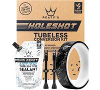 Peaty's Tubeless Wheel Conversion Kit - Bike Kit with Rim Tape, Valves, Holeshot Biofibre Sealant Pouches, Tubeless Puncture Repair Kit, Black