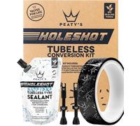 Peaty's Tubeless Wheel Conversion Kit - Bike Kit with Rim Tape, Valves, Holeshot Biofibre Sealant Pouches, Tubeless Puncture Repair Kit, Black