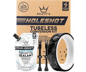 Peaty's Tubeless Wheel Conversion Kit - Bike Kit with Rim Tape, Valves, Holeshot Biofibre Sealant Pouches, Tubeless Puncture Repair Kit, Black
