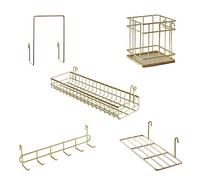 PEAUARL Metal Mesh Wall Grid Panel Hanging Basket,Display shelf,Pen Holder,Hooks Rack,Bookshelf,Decorative Desk Storage Organizer For Office,Study,Set of 5 (Gold)