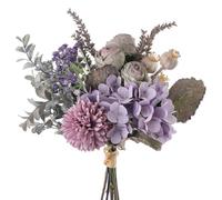 Peauley 33cm Small Artificial Fake Flowers for Table Arrangements, Silk Faux Bouquets with Three Roasted Edge Roses, Hydrangeas, Globeflower, babysbreaths, Ideal for the kitchen or bedroom.