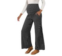Peauty Buttery Soft Maternity Palazzo Pants Over The Belly/Flowy Wide Leg Boho Pants for Casual & Work (S-3XL), Black Polka Dot, M