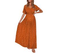 Peauty Fall Maternity Dresses for Women Maternity Photoshoot Dress with Decorative Button Baby Shower Dress, Orange With White Dot, M