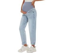 Peauty Maternity Jeans Over Belly Support Boyfriend Jeans Comfortable Stretch with Pockets Pregnancy-Pants, Blue, 12