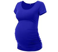Peauty Maternity Shirt for Women, Short Sleeve Side Ruched Top, Royal Blue, L