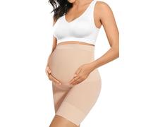 Peauty Pregnancy Shapewear Shorts Women's Soft and Seamless Elastic High Waist Mid Thigh Pregnancy Boyshorts Nude L