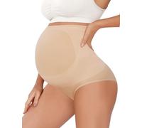 Peauty Seamless Maternity Shapewear Over Belly(S-3XL), Non-Roll Edge Pregnancy Underwear for Baby Shower & Daily Wear, Nude, L