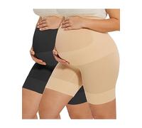 Peauty Seamless Maternity Shapewear & Underwear 2-in-1, Non-Roll Edge Pregnancy Shorts Essentials Maternity Dress(S-3XL), Nude+black（2 Pack）, XXL