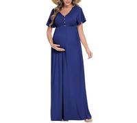 Peauty Summer Maternity Dresses for Women Maternity Photoshoot Dress with Decorative Button Baby Shower Dress, Navy, S