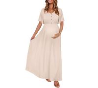Peauty Summer Maternity Dresses for Women Maternity Photoshoot Dress with Decorative Button Baby Shower Dress, Light Mocha, M