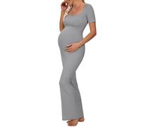 Peauty Women's Ribbed Maxi Dress Body-Hugging Fit Maternity Dress Before During After Pregnancy, Gray Heather, M